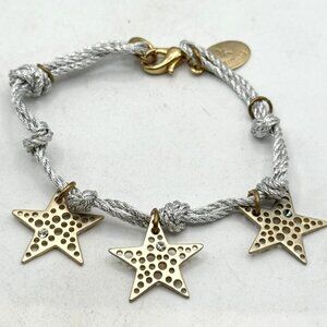 Vintage silver metallic thread rhinestone star charm bracelet